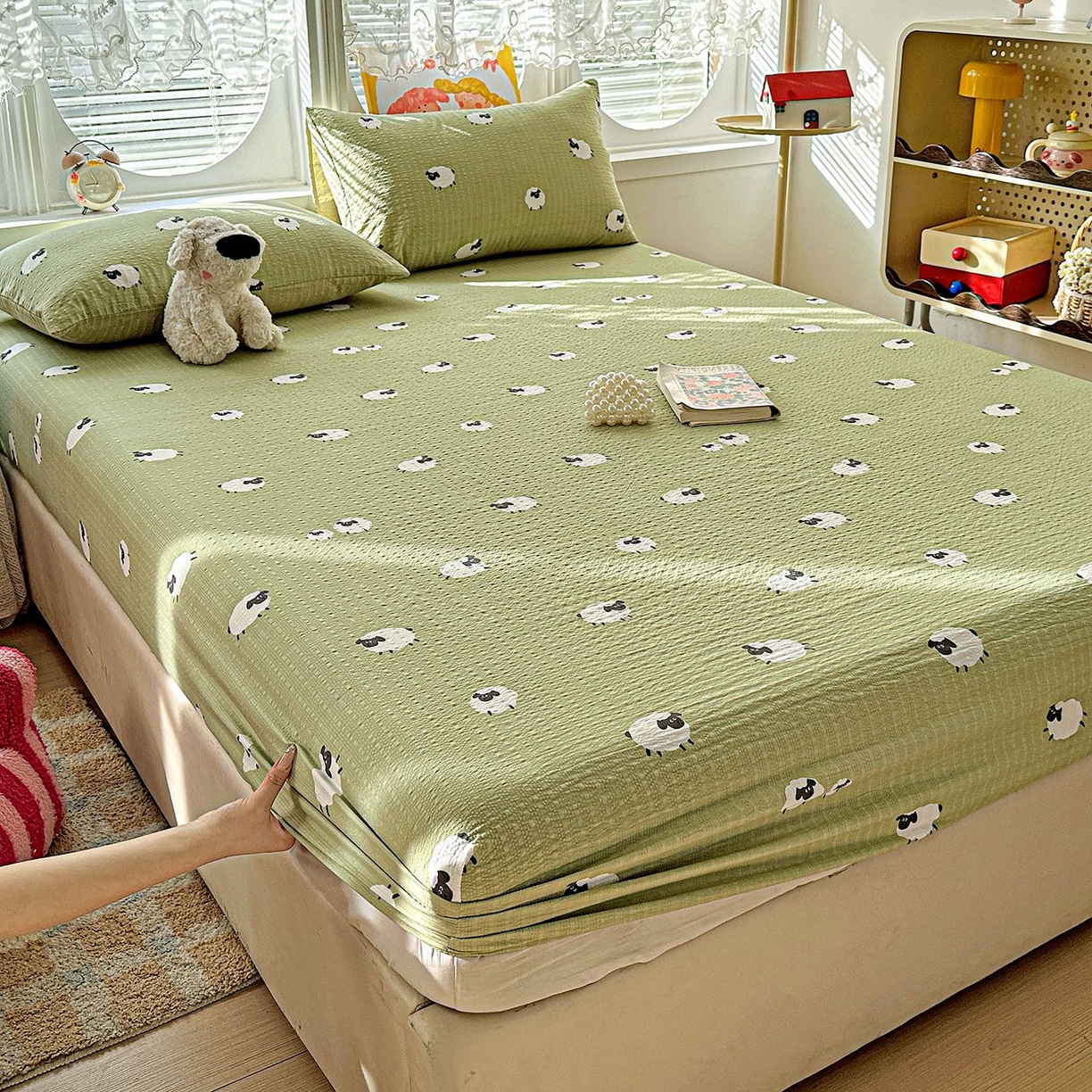 91家纺网 家纺一手货源 找家纺 欧妮家纺 2026新款泡芙棉单床笠-床垫保护套 泡芙-羊羊牧场