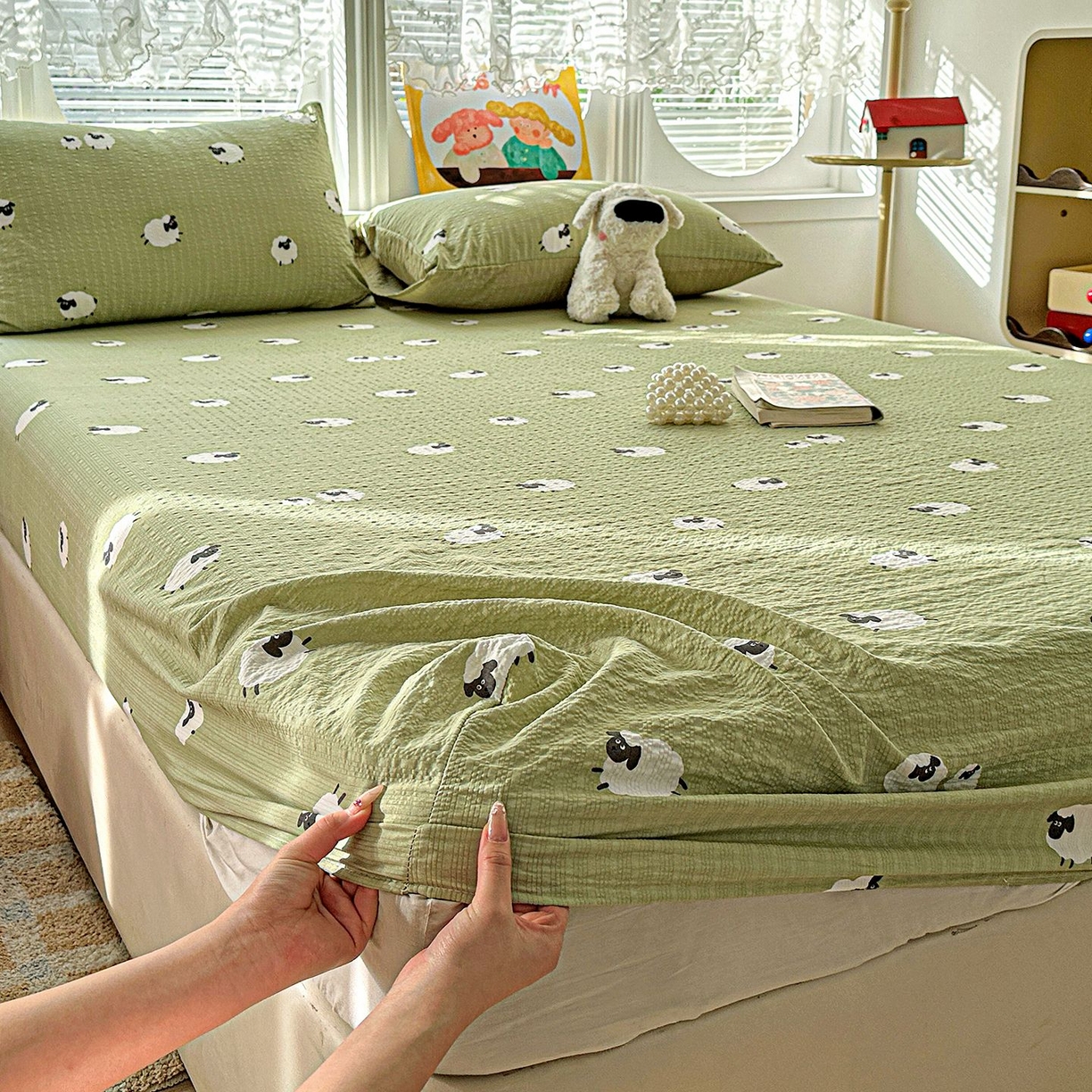 欧妮家纺 2026新款泡芙棉单床笠-床垫保护套 泡芙-羊羊牧场