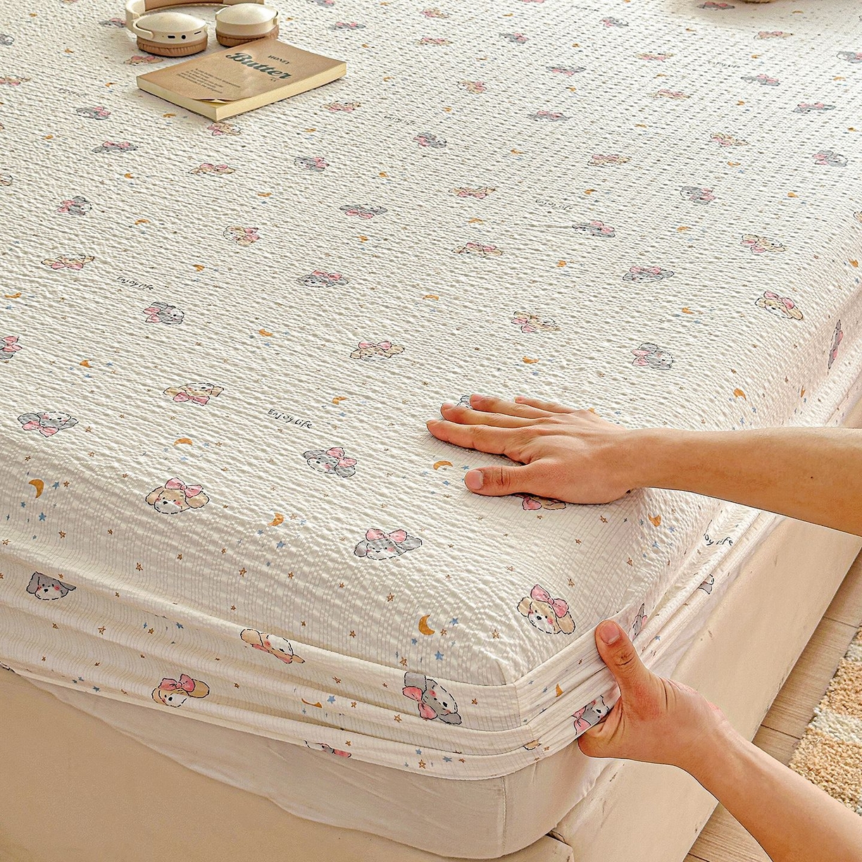 91家纺网 家纺一手货源 找家纺 欧妮家纺 2026新款泡芙棉单床笠-床垫保护套 泡芙-星空