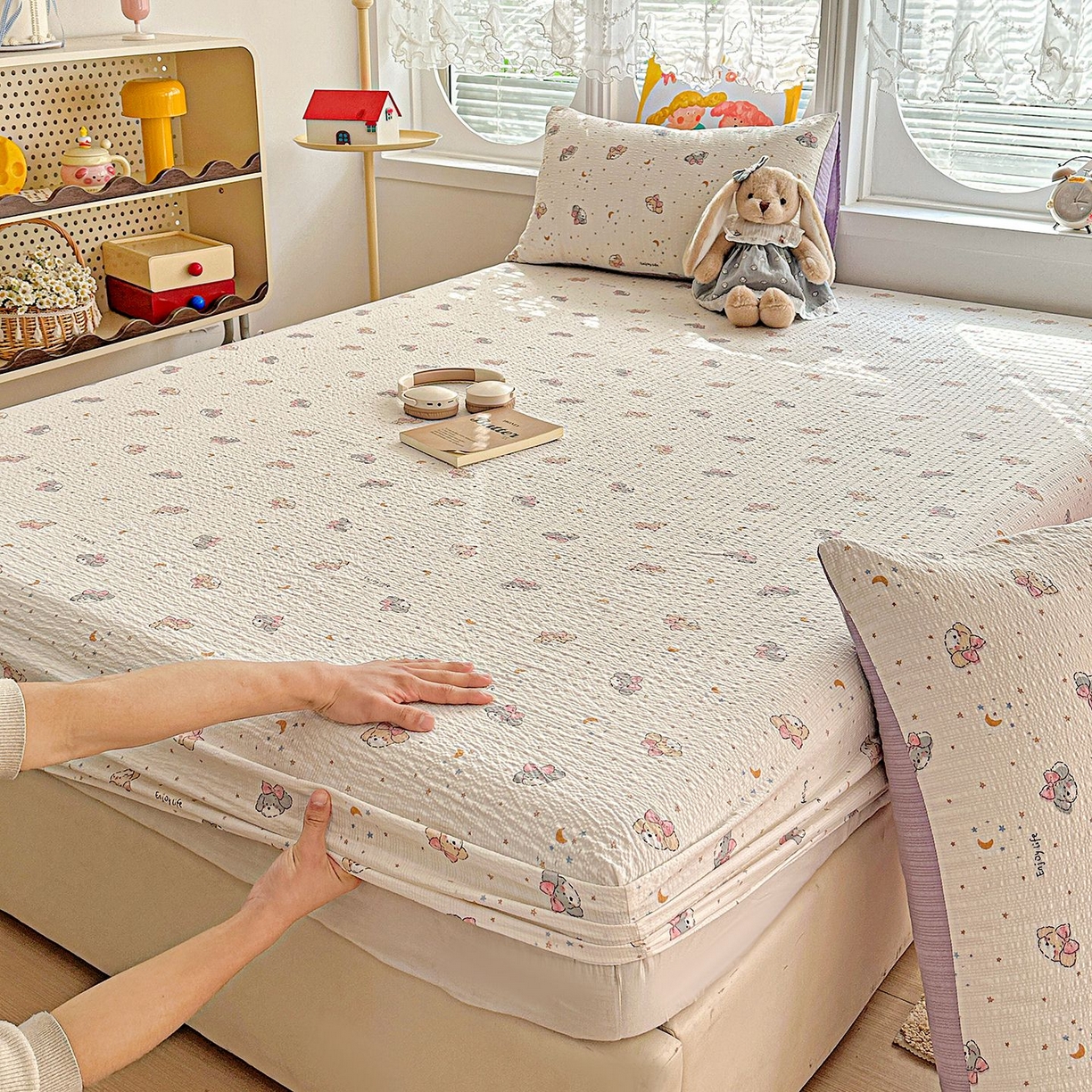 91家纺网 家纺一手货源 找家纺 欧妮家纺 2026新款泡芙棉单床笠-床垫保护套 泡芙-星空