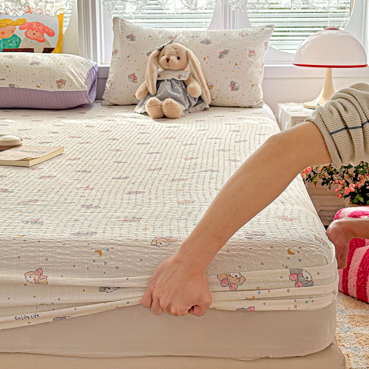 91家纺网 家纺一手货源 找家纺 欧妮家纺 2026新款泡芙棉单床笠-床垫保护套 泡芙-星空