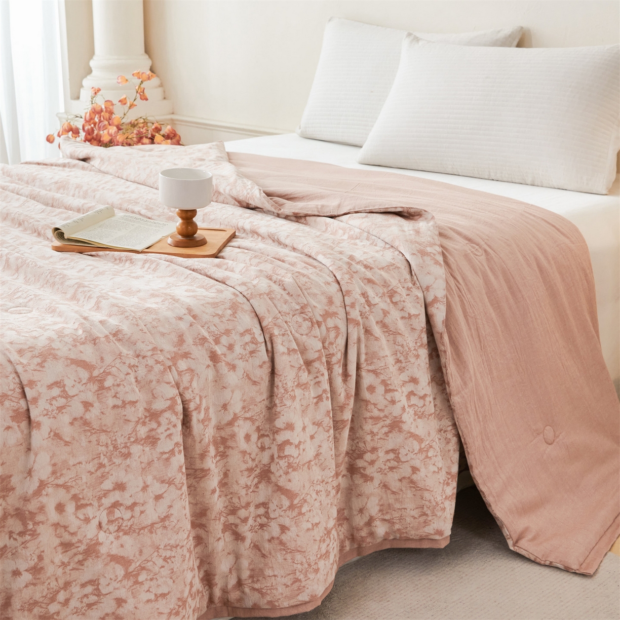 瑞米家居 2026新款全棉色织花夏被夏凉被空调被 知澜-肉粉