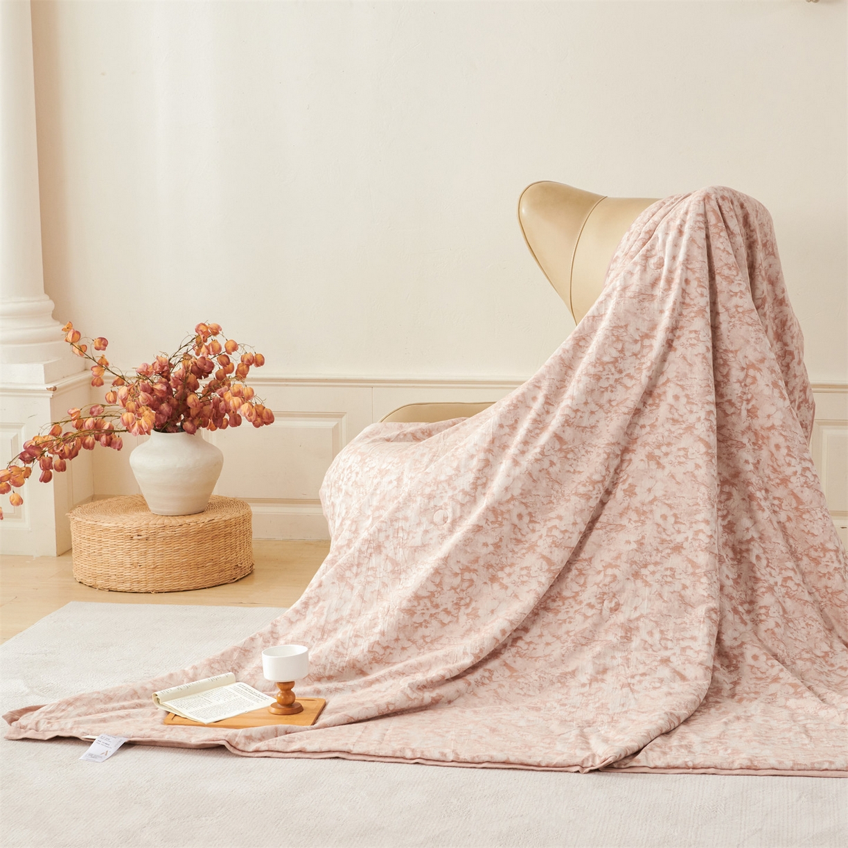 91家纺网 家纺一手货源 找家纺 瑞米家居 2026新款全棉色织花夏被夏凉被空调被 知澜-肉粉