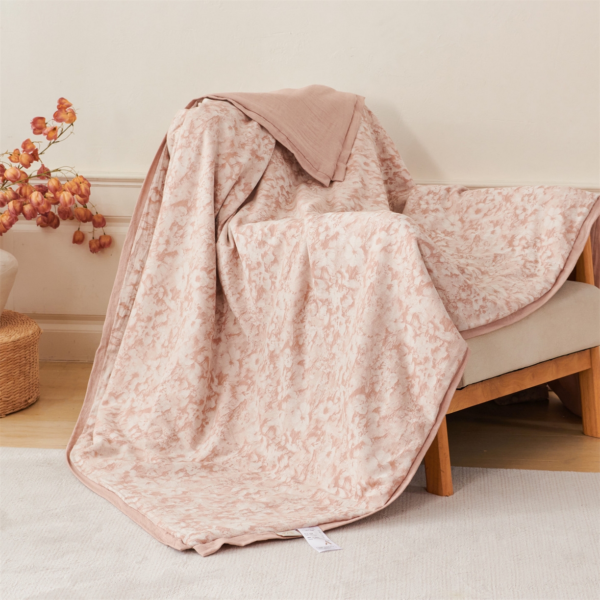 91家纺网 家纺一手货源 找家纺 瑞米家居 2026新款全棉色织花夏被夏凉被空调被 知澜-肉粉