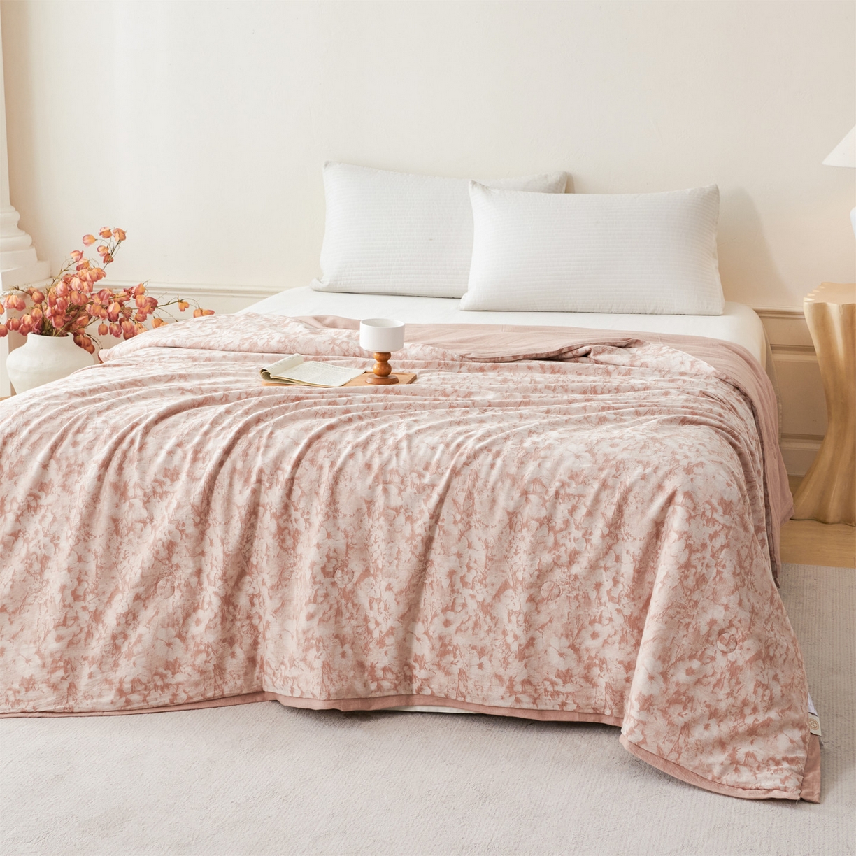 91家纺网 家纺一手货源 找家纺 瑞米家居 2026新款全棉色织花夏被夏凉被空调被 知澜-肉粉