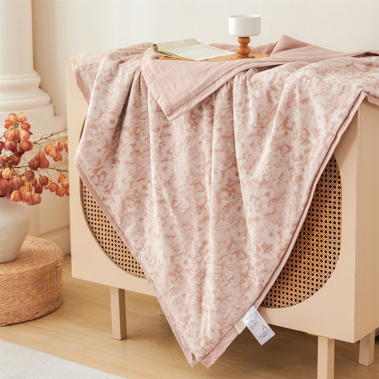 91家纺网 家纺一手货源 找家纺 瑞米家居 2026新款全棉色织花夏被夏凉被空调被 知澜-肉粉