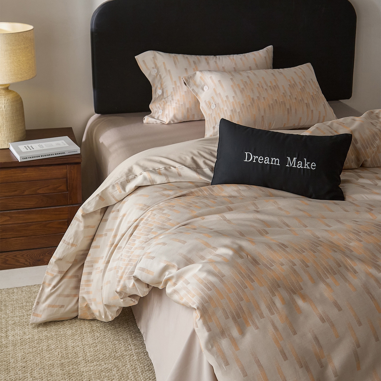 ONE TWO ONE 121 【会员-20】 【控价商品】【提供买家秀】  2026新款100s50支长绒棉全棉床上用品色织提花四件套纽扣款 烟花时-橘