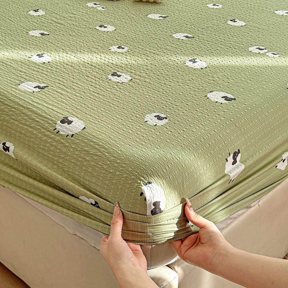 91家纺网 家纺一手货源 找家纺 欧妮家纺 2026新款泡芙棉单床笠-床垫保护套 泡芙-羊羊牧场