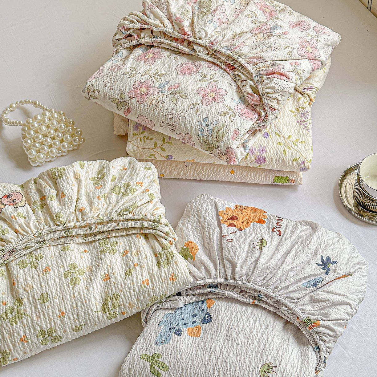 91家纺网 家纺一手货源 找家纺 欧妮家纺 2026新款泡芙棉单床笠-床垫保护套 组合图