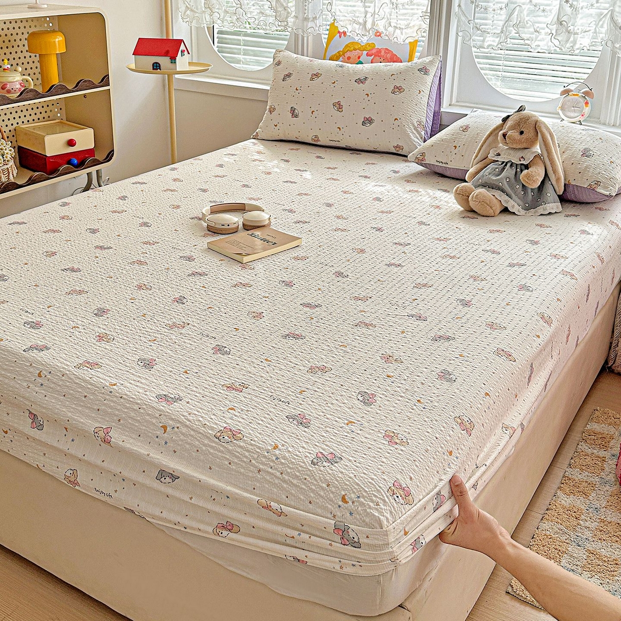 91家纺网 家纺一手货源 找家纺 欧妮家纺 2026新款泡芙棉单床笠-床垫保护套 泡芙-星空