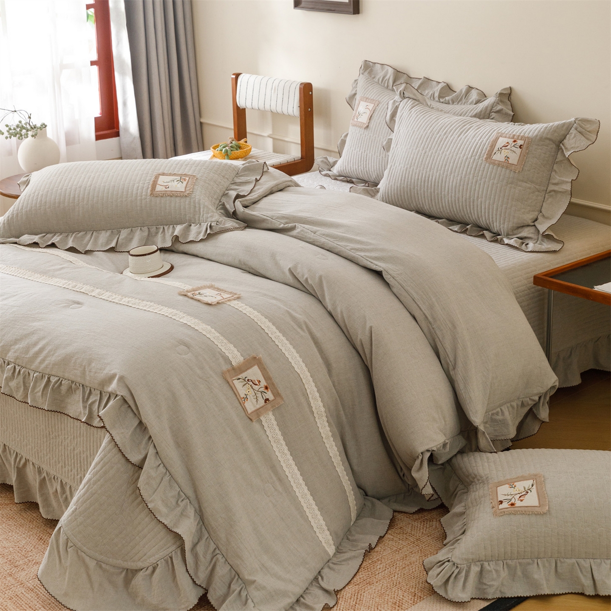 91家纺网 家纺一手货源 找家纺 （总）瑞米家居 2026新款棉麻床盖夏被四件-森羽