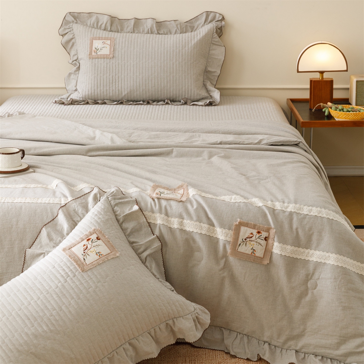 91家纺网 家纺一手货源 找家纺 （总）瑞米家居 2026新款棉麻床盖夏被四件-森羽