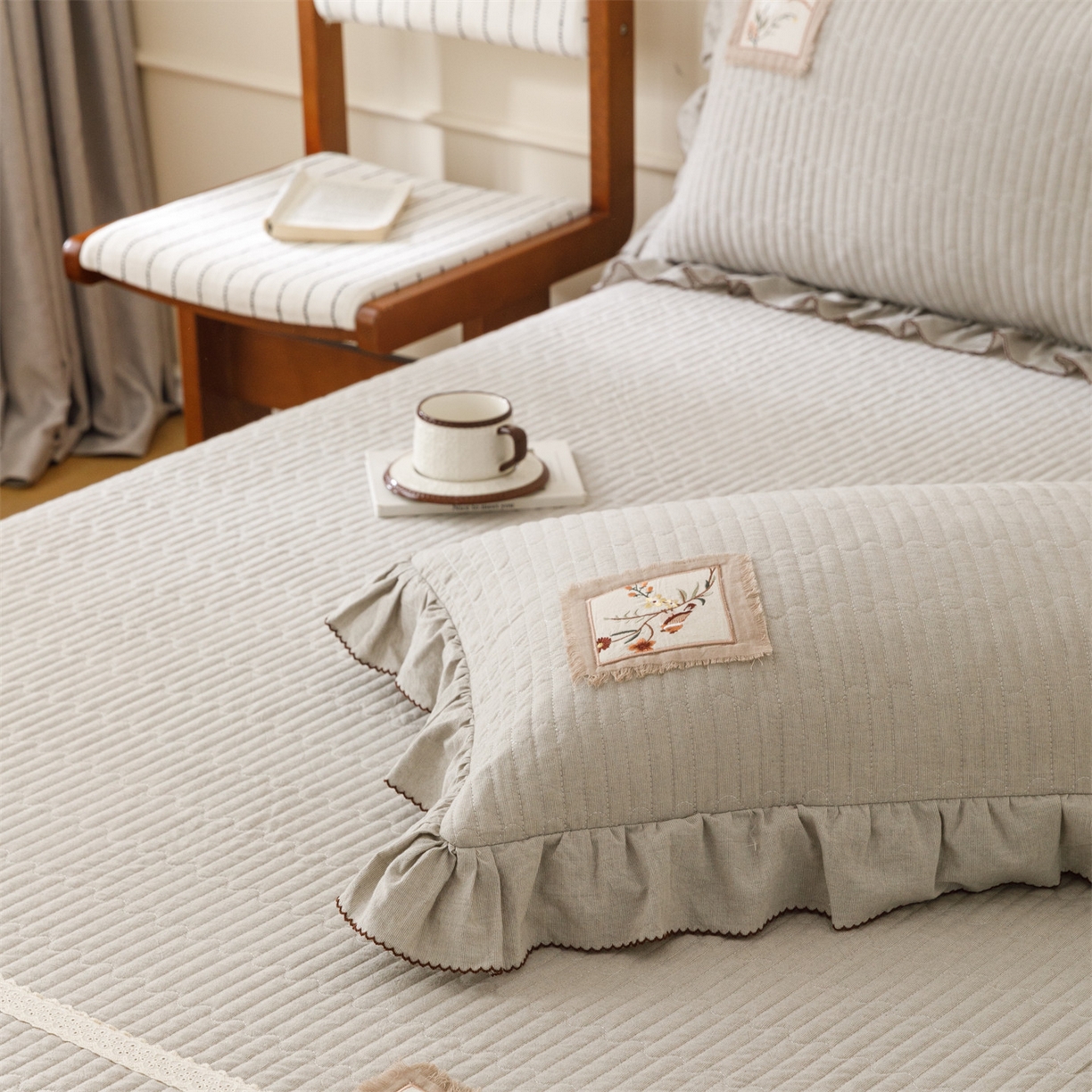 91家纺网 家纺一手货源 找家纺 （总）瑞米家居 2026新款棉麻床盖夏被四件-森羽