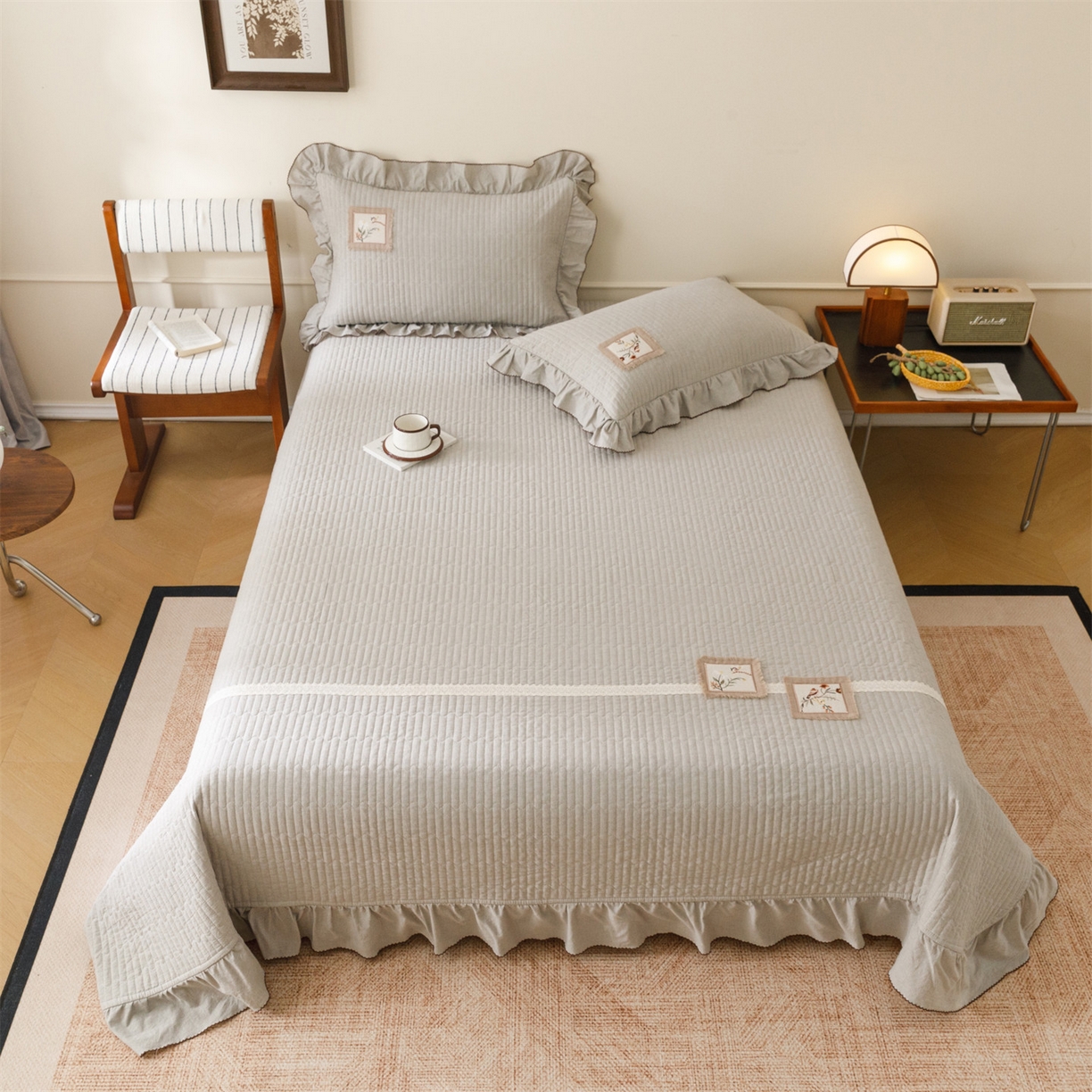 91家纺网 家纺一手货源 找家纺 瑞米家居 2026新款棉麻床盖夏被四件-森羽 森羽-灰