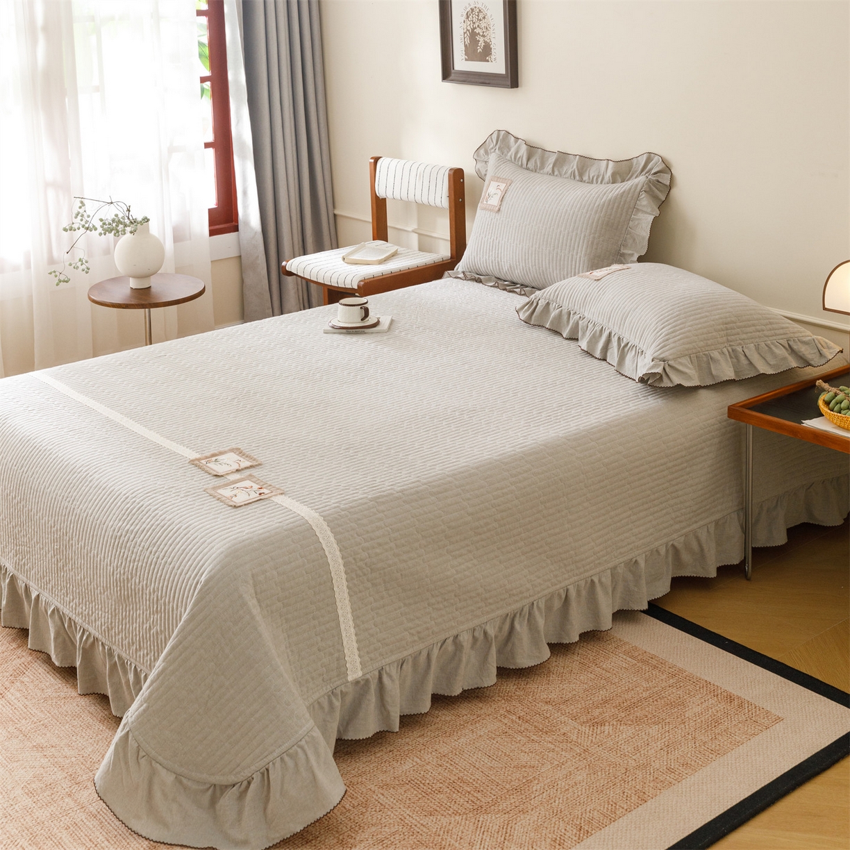 91家纺网 家纺一手货源 找家纺 瑞米家居 2026新款棉麻床盖夏被四件-森羽 森羽-灰