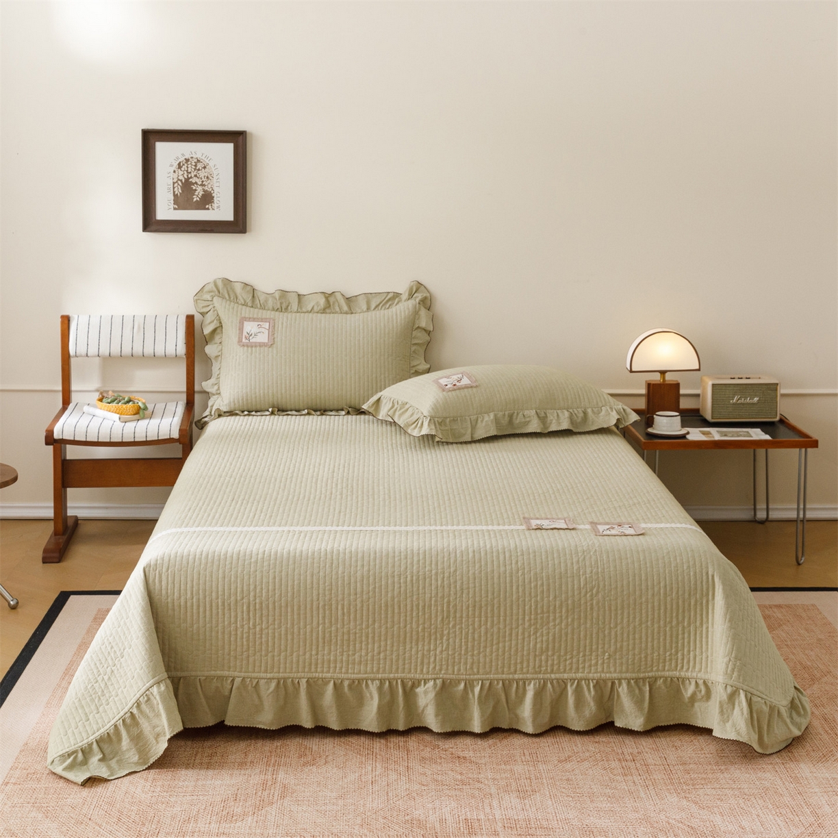 91家纺网 家纺一手货源 找家纺 瑞米家居 2026新款棉麻床盖夏被四件-森羽 森羽-芥末绿