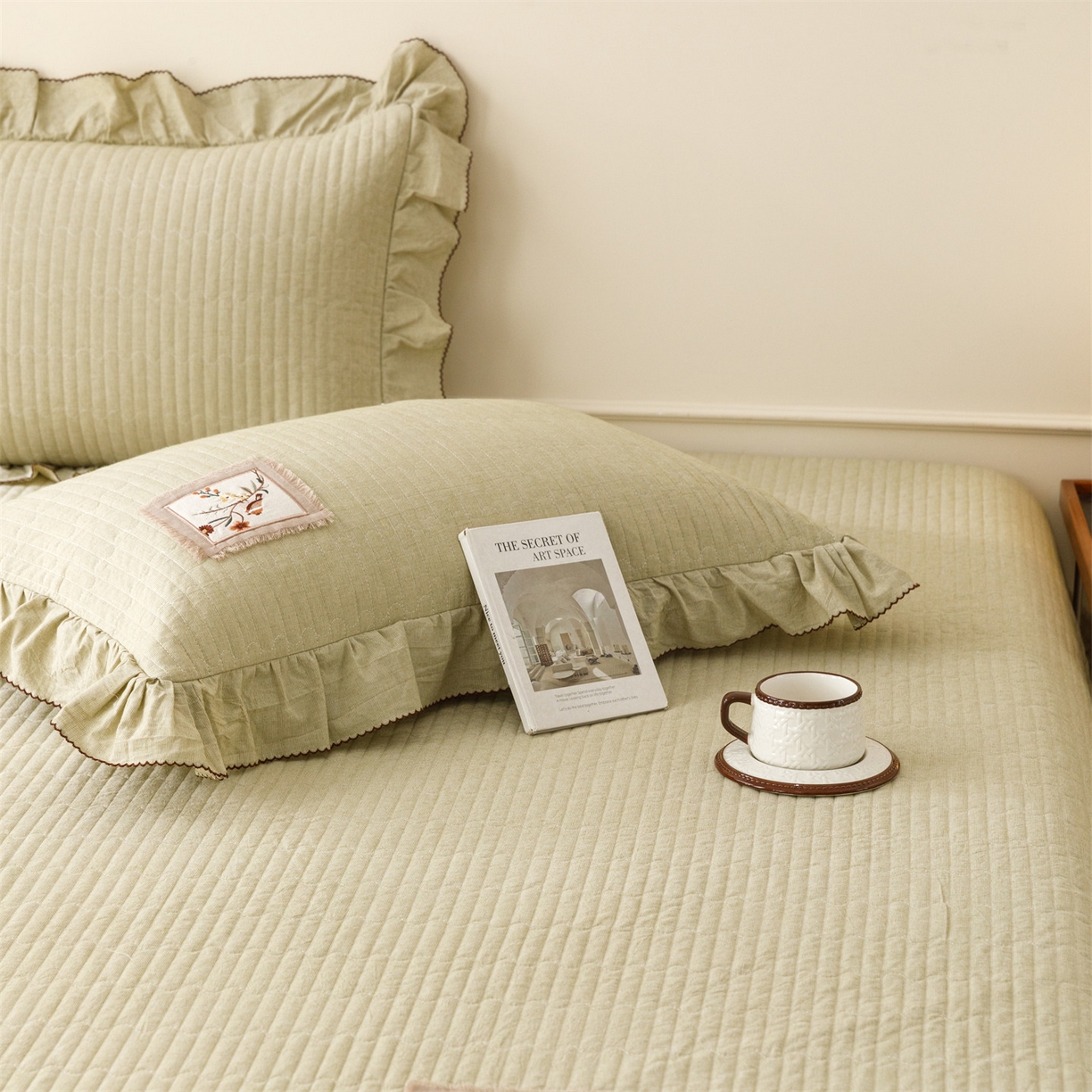 91家纺网 家纺一手货源 找家纺 瑞米家居 2026新款棉麻床盖夏被四件-森羽 森羽-芥末绿