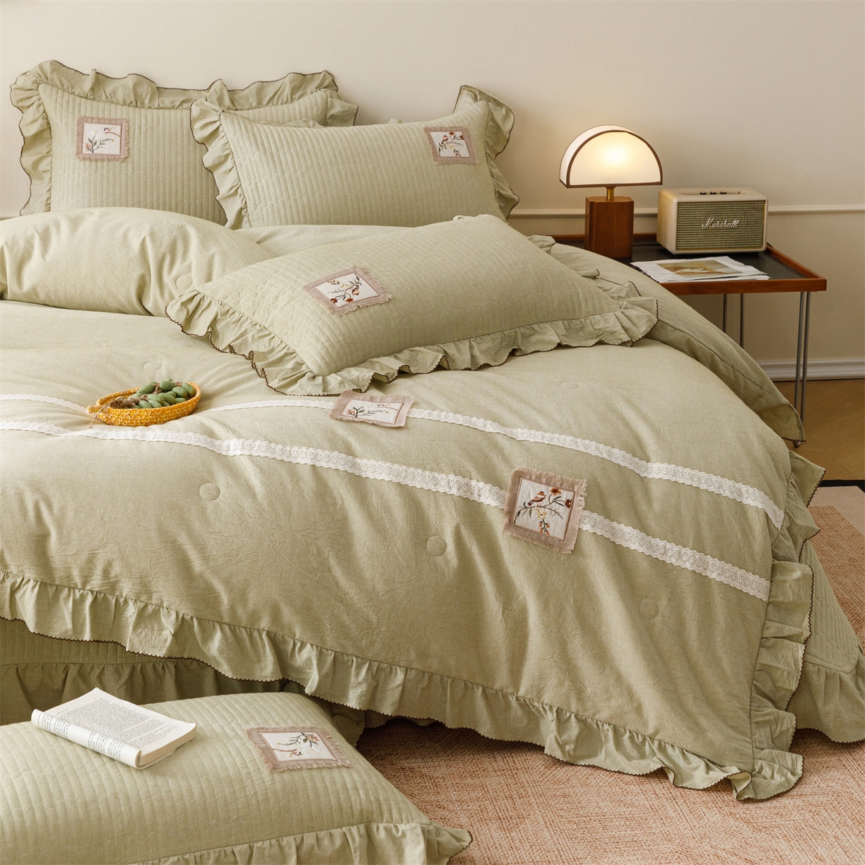 91家纺网 家纺一手货源 找家纺 瑞米家居 2026新款棉麻床盖夏被四件-森羽 森羽-芥末绿