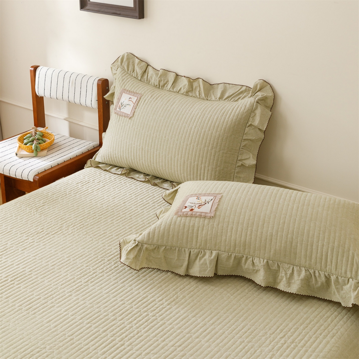 91家纺网 家纺一手货源 找家纺 瑞米家居 2026新款棉麻床盖夏被四件-森羽 森羽-芥末绿