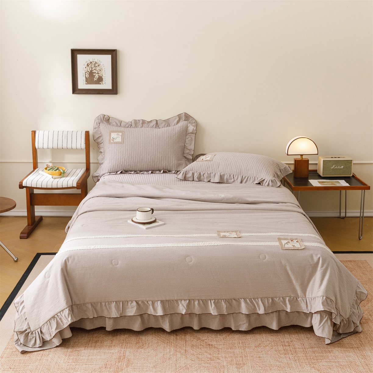 91家纺网 家纺一手货源 找家纺 瑞米家居 2026新款棉麻床盖夏被四件-森羽 森羽-香芋紫