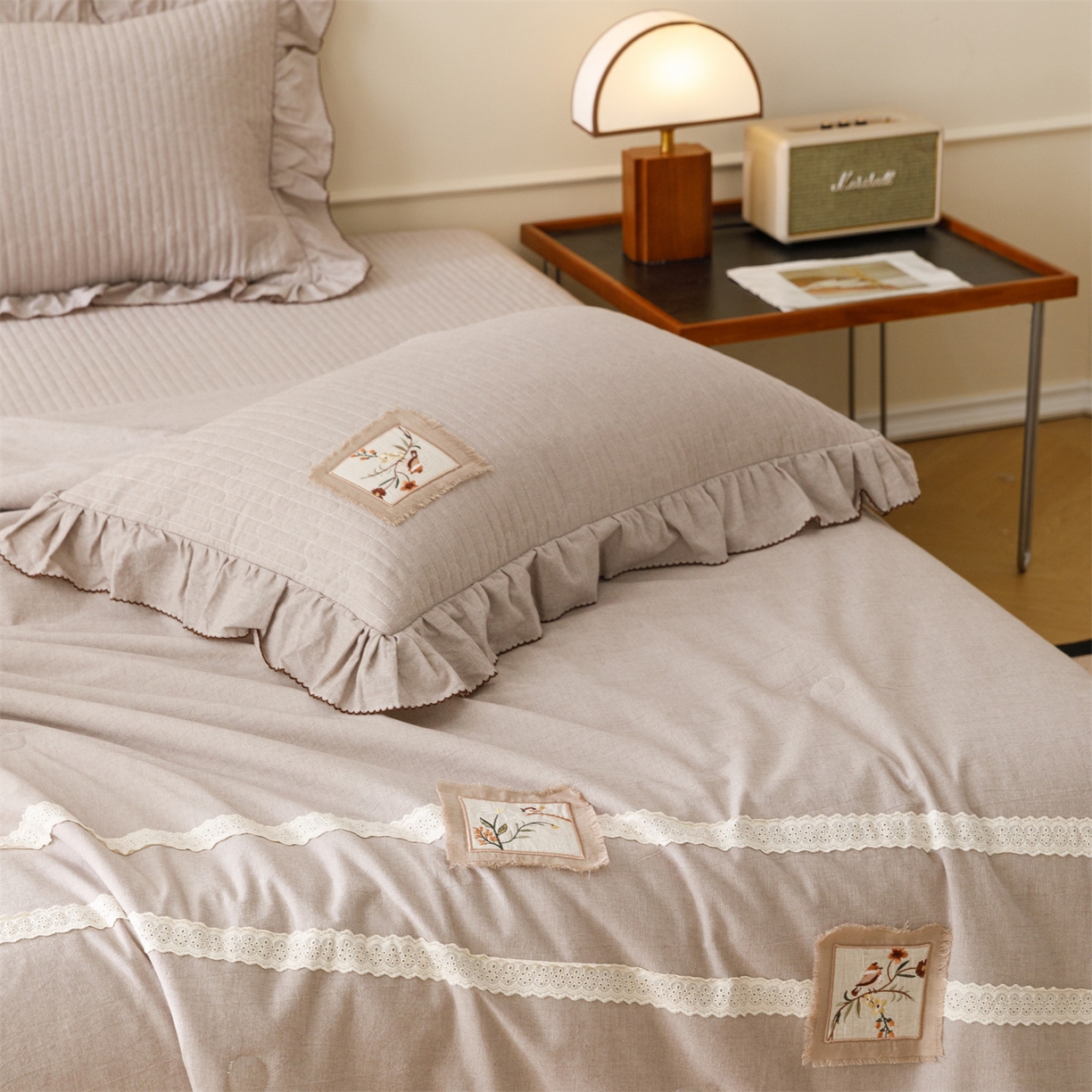 91家纺网 家纺一手货源 找家纺 瑞米家居 2026新款棉麻床盖夏被四件-森羽 森羽-香芋紫