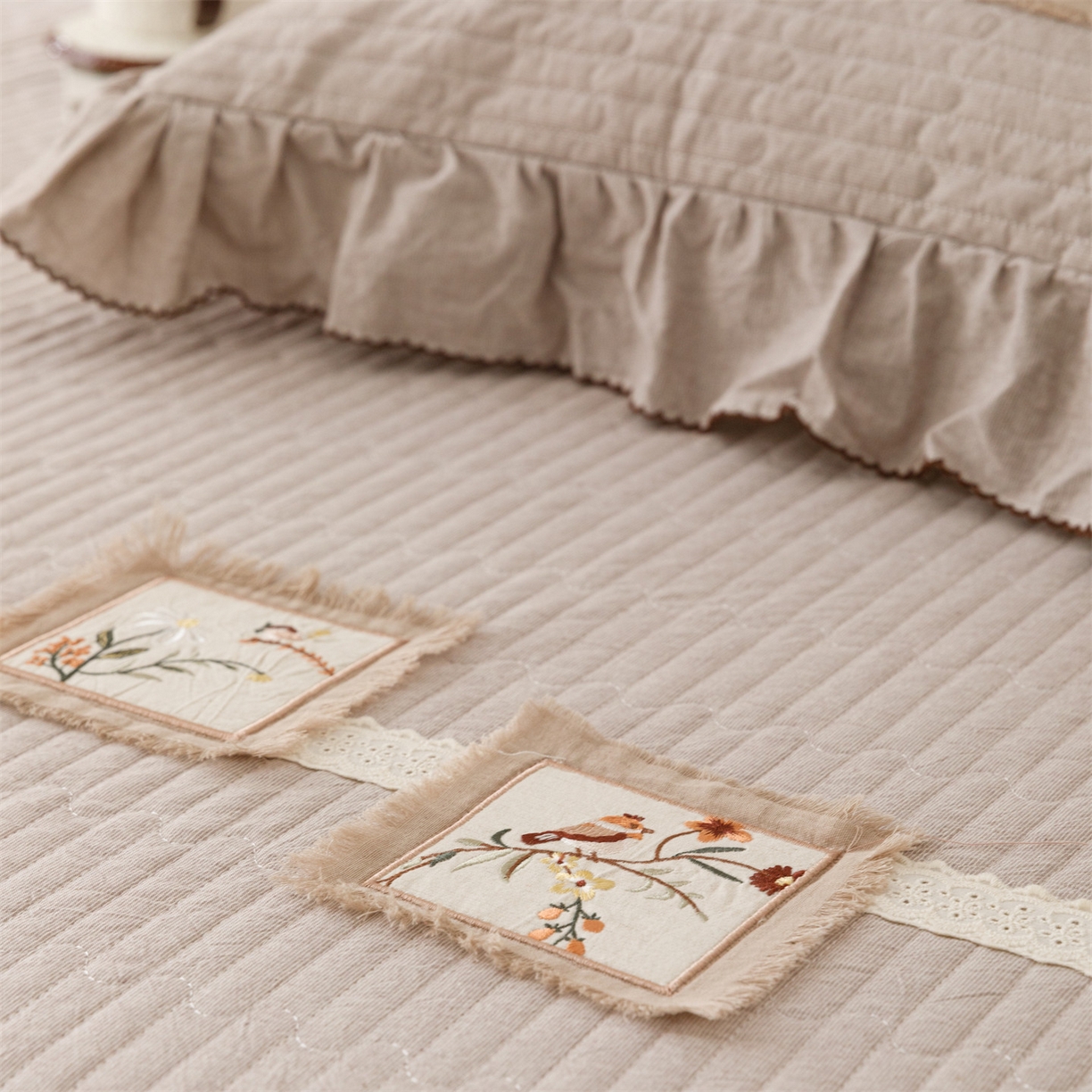 91家纺网 家纺一手货源 找家纺 瑞米家居 2026新款棉麻床盖夏被四件-森羽 森羽-香芋紫