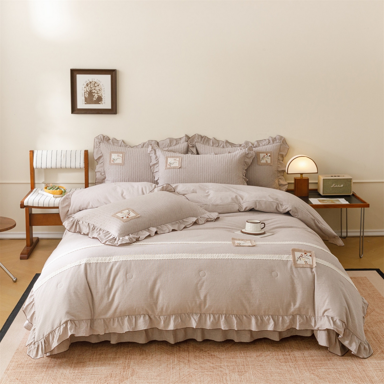 91家纺网 家纺一手货源 找家纺 瑞米家居 2026新款棉麻床盖夏被四件-森羽 森羽-香芋紫