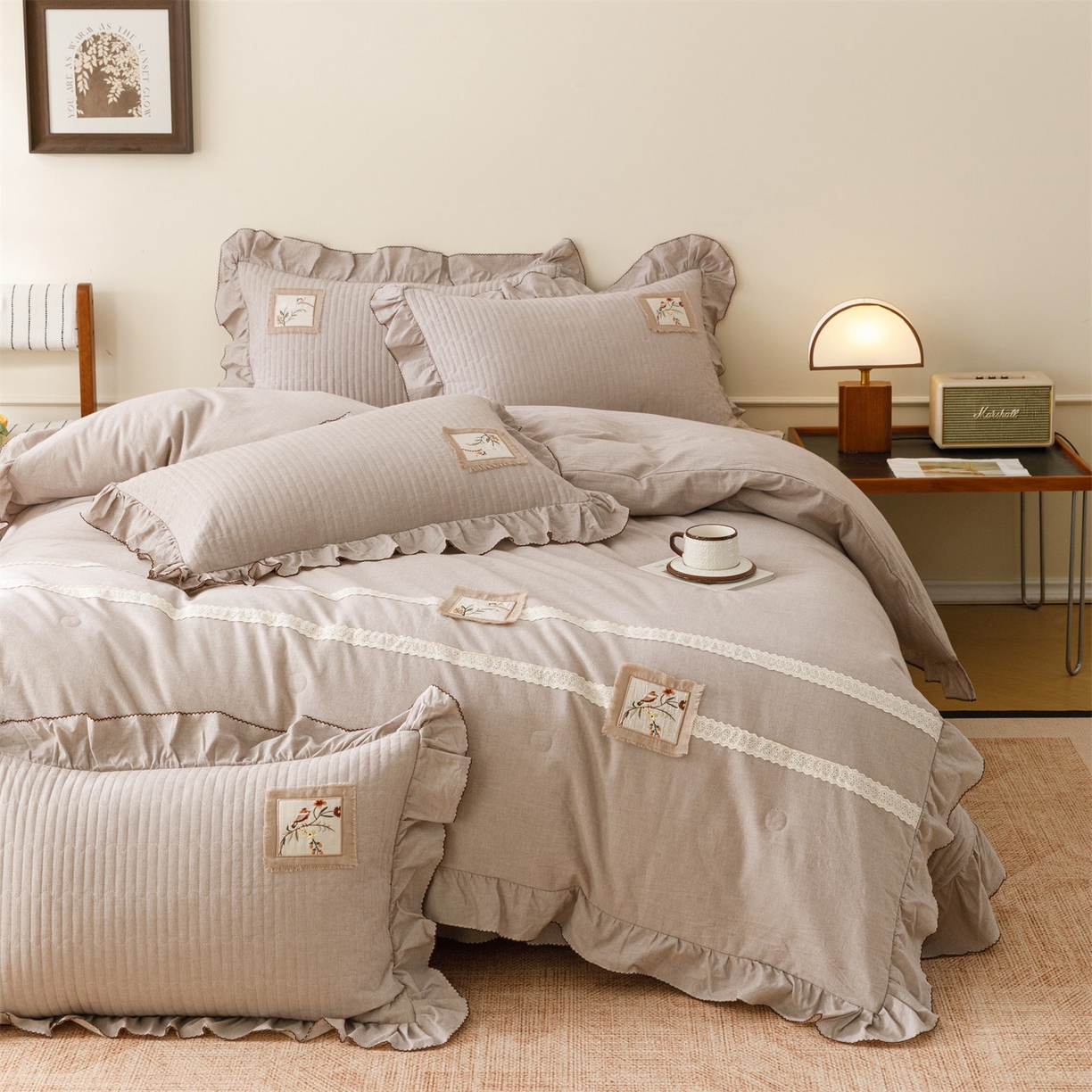 91家纺网 家纺一手货源 找家纺 瑞米家居 2026新款棉麻床盖夏被四件-森羽 森羽-香芋紫