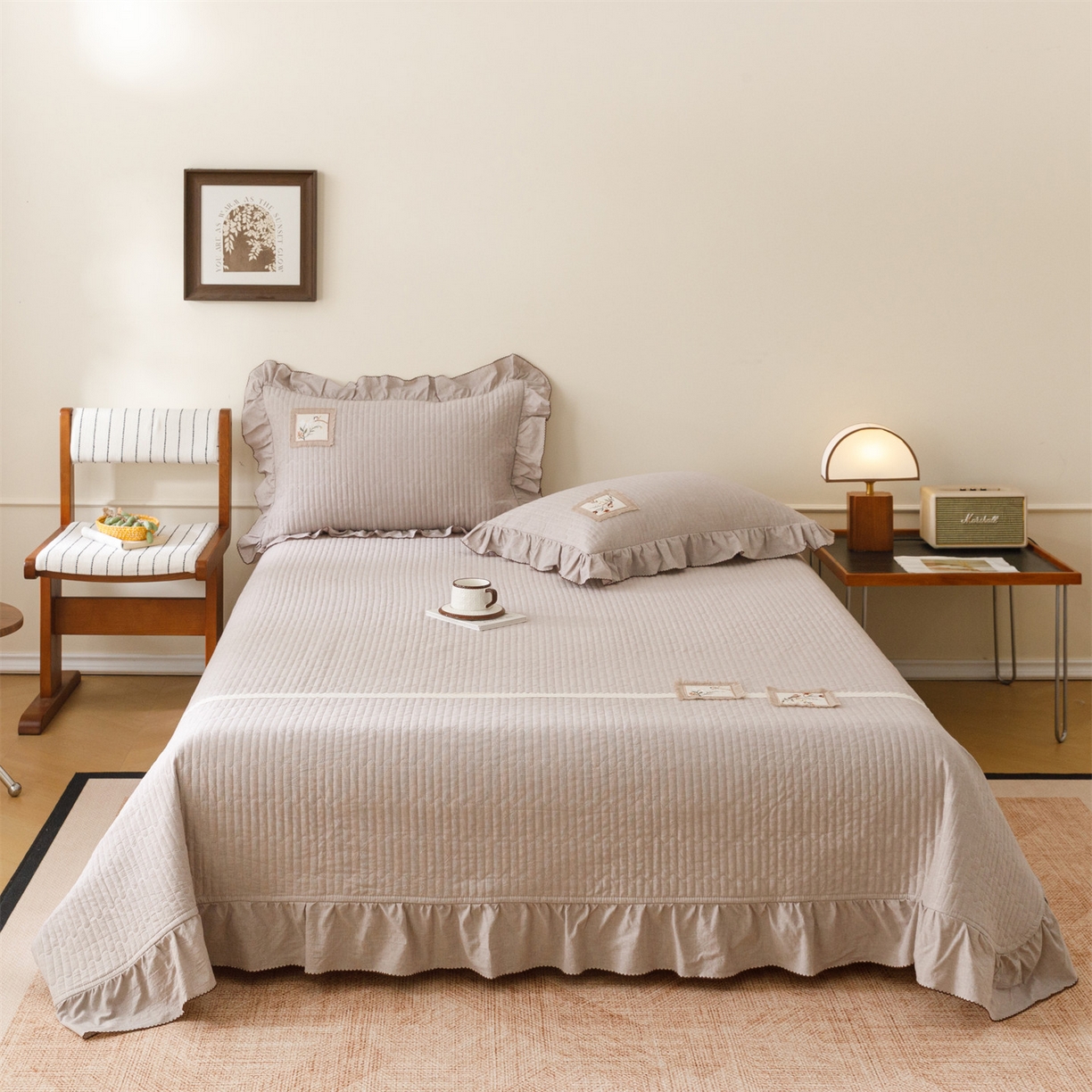 91家纺网 家纺一手货源 找家纺 瑞米家居 2026新款棉麻床盖夏被四件-森羽 森羽-香芋紫