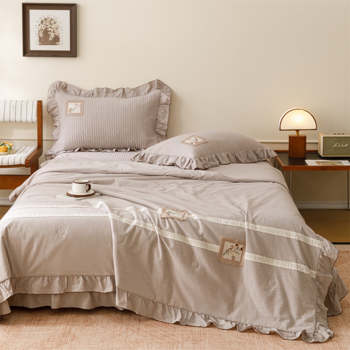 91家纺网 家纺一手货源 找家纺 瑞米家居 2026新款棉麻床盖夏被四件-森羽 森羽-香芋紫