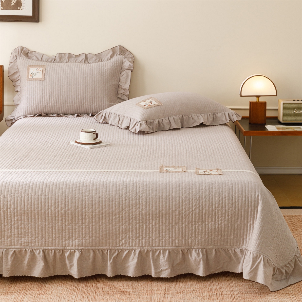 91家纺网 家纺一手货源 找家纺 瑞米家居 2026新款棉麻床盖夏被四件-森羽 森羽-香芋紫