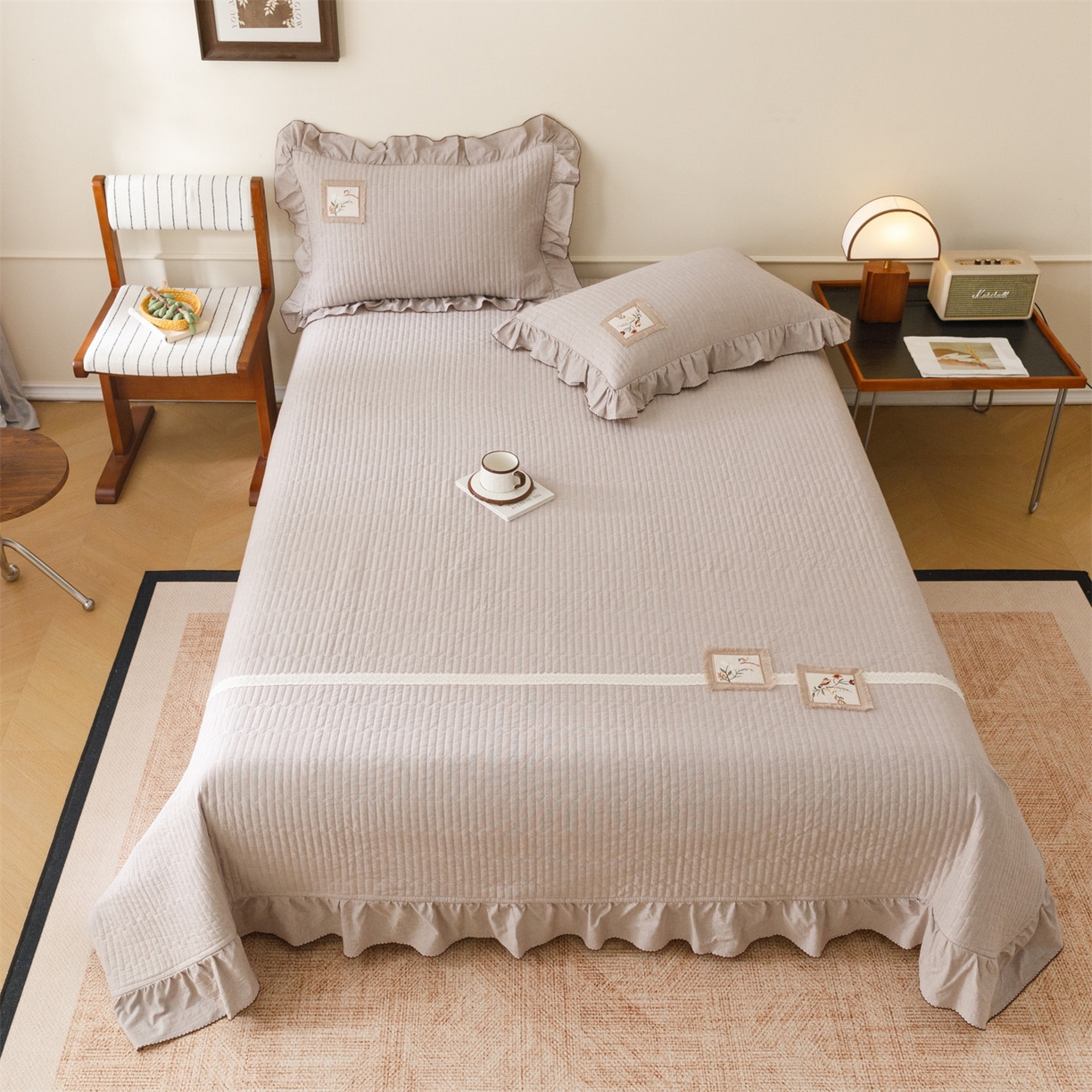 91家纺网 家纺一手货源 找家纺 瑞米家居 2026新款棉麻床盖夏被四件-森羽 森羽-香芋紫