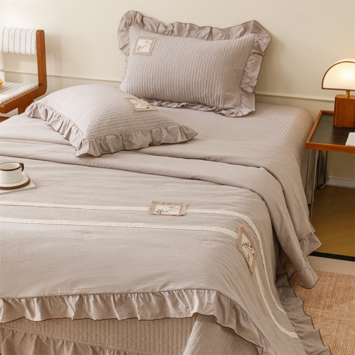 91家纺网 家纺一手货源 找家纺 瑞米家居 2026新款棉麻床盖夏被四件-森羽 森羽-香芋紫