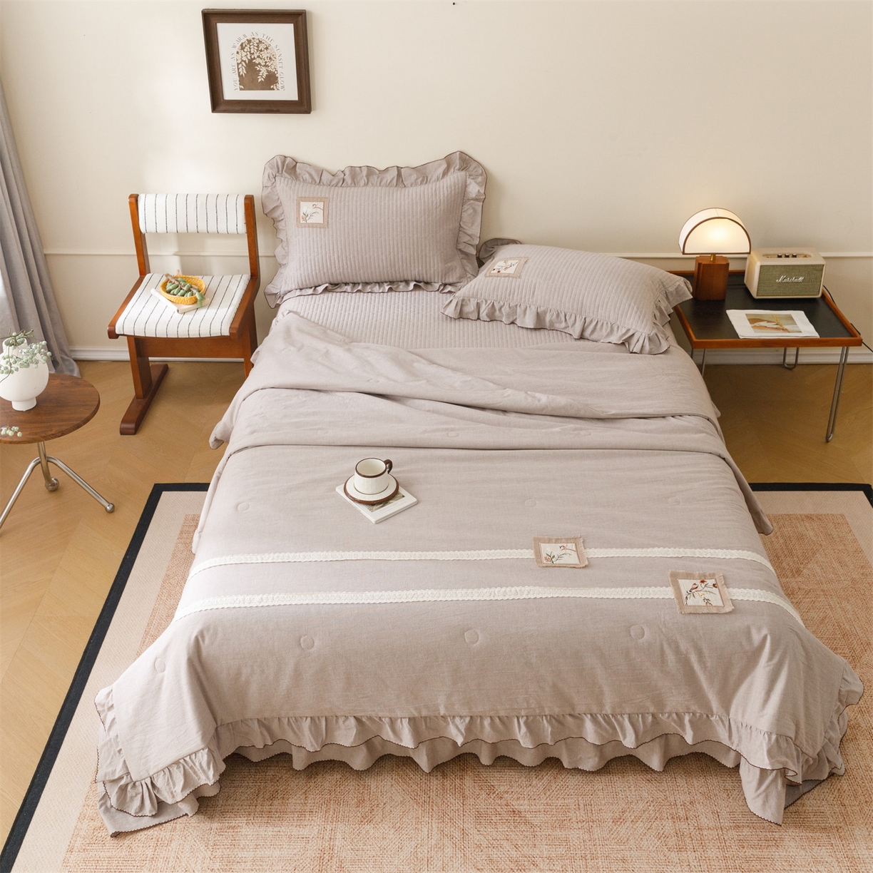 91家纺网 家纺一手货源 找家纺 瑞米家居 2026新款棉麻床盖夏被四件-森羽 森羽-香芋紫