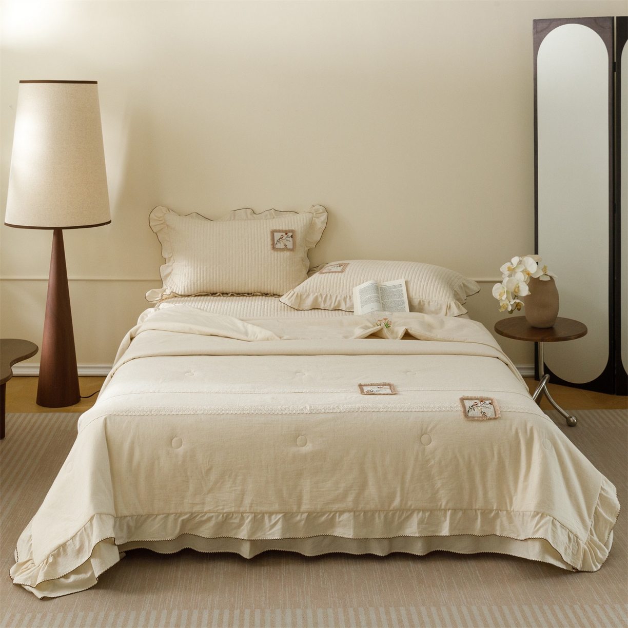 91家纺网 家纺一手货源 找家纺 瑞米家居 2026新款棉麻床盖夏被四件-森羽 森羽-原白