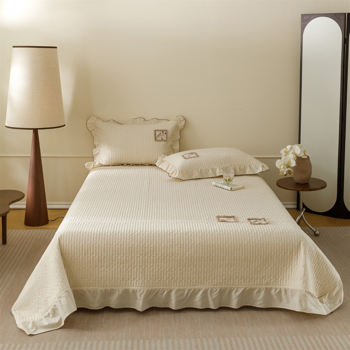 91家纺网 家纺一手货源 找家纺 瑞米家居 2026新款棉麻床盖夏被四件-森羽 森羽-原白