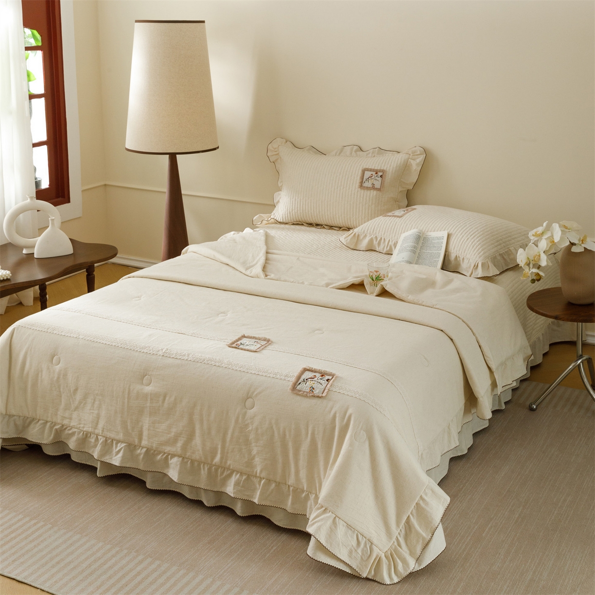 91家纺网 家纺一手货源 找家纺 瑞米家居 2026新款棉麻床盖夏被四件-森羽 森羽-原白