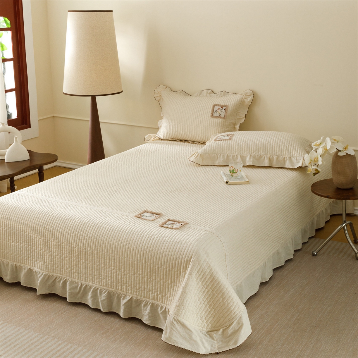 91家纺网 家纺一手货源 找家纺 瑞米家居 2026新款棉麻床盖夏被四件-森羽 森羽-原白