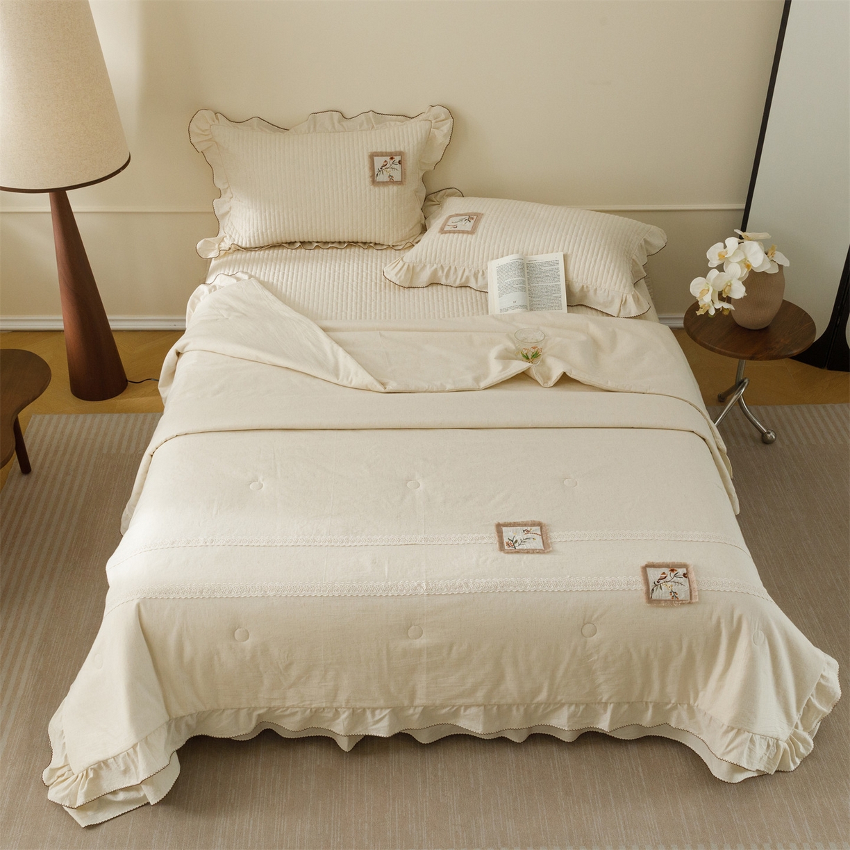 91家纺网 家纺一手货源 找家纺 瑞米家居 2026新款棉麻床盖夏被四件-森羽 森羽-原白