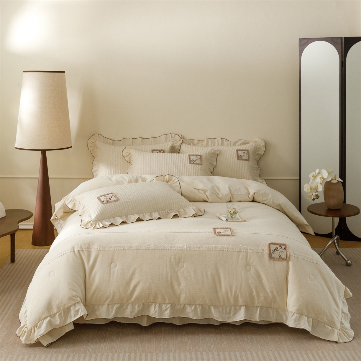 91家纺网 家纺一手货源 找家纺 瑞米家居 2026新款棉麻床盖夏被四件-森羽 森羽-原白