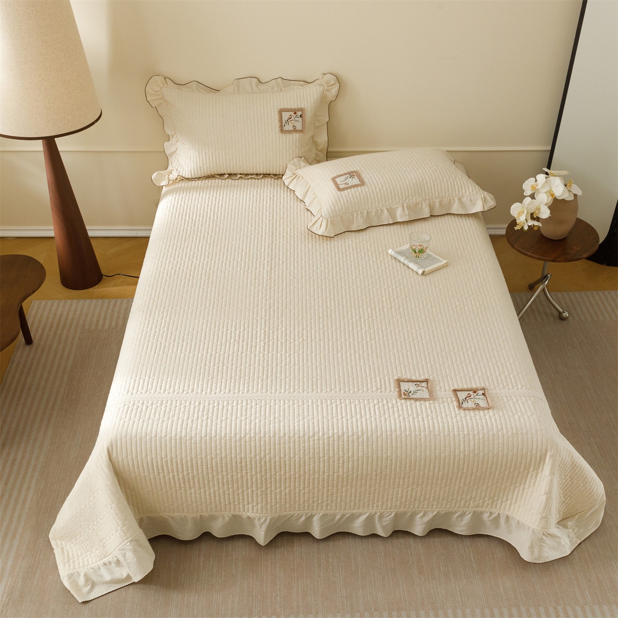 91家纺网 家纺一手货源 找家纺 瑞米家居 2026新款棉麻床盖夏被四件-森羽 森羽-原白