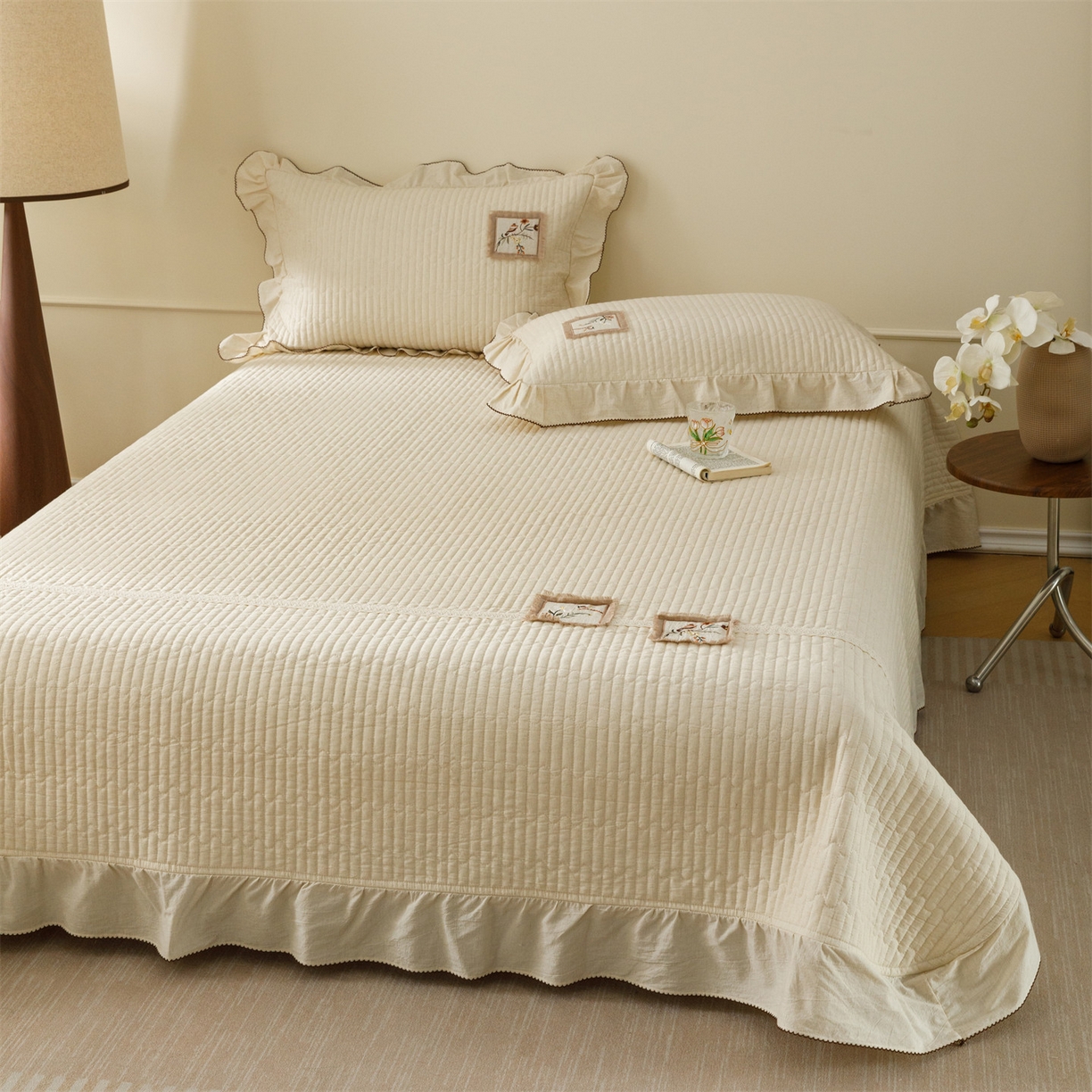 91家纺网 家纺一手货源 找家纺 瑞米家居 2026新款棉麻床盖夏被四件-森羽 森羽-原白