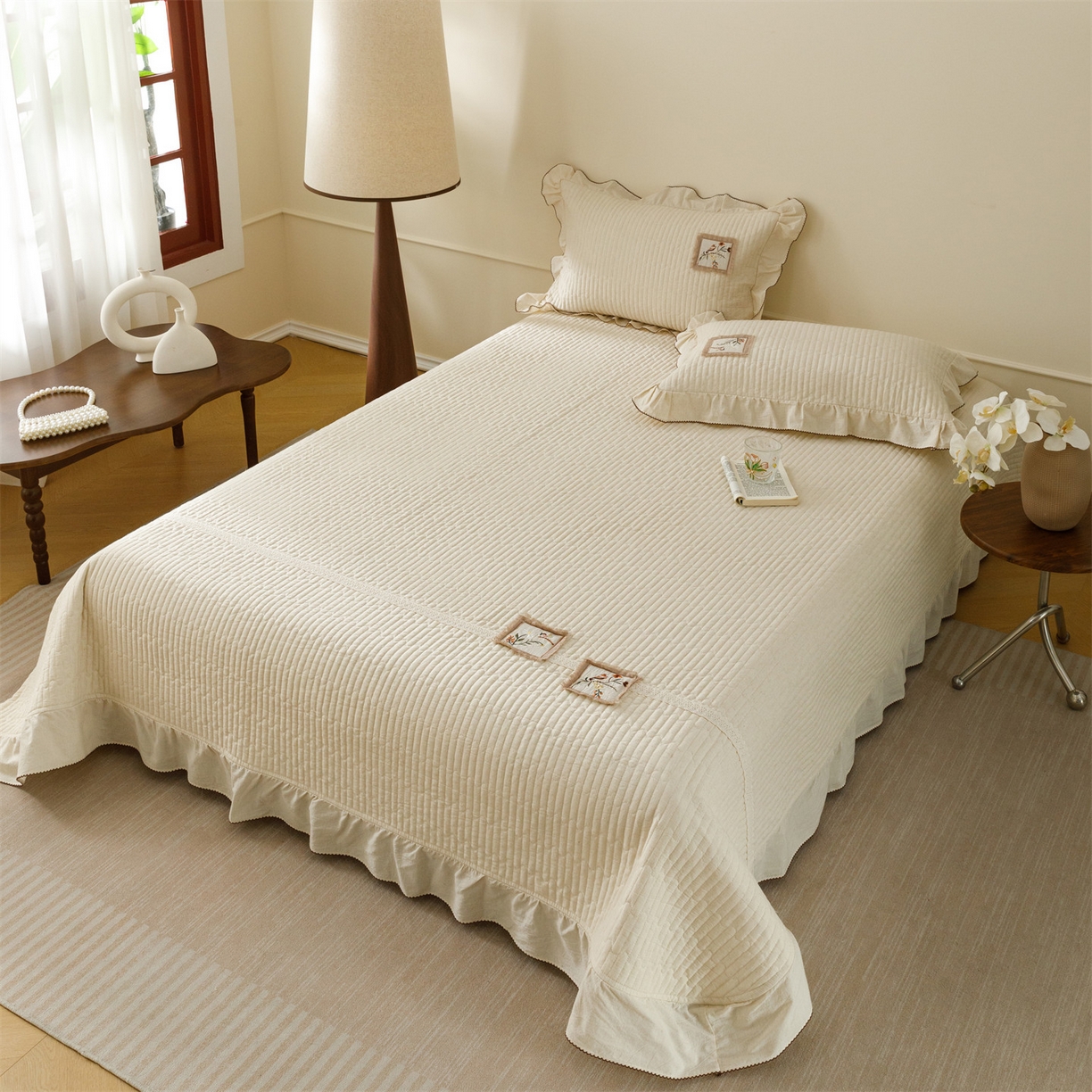 91家纺网 家纺一手货源 找家纺 瑞米家居 2026新款棉麻床盖夏被四件-森羽 森羽-原白