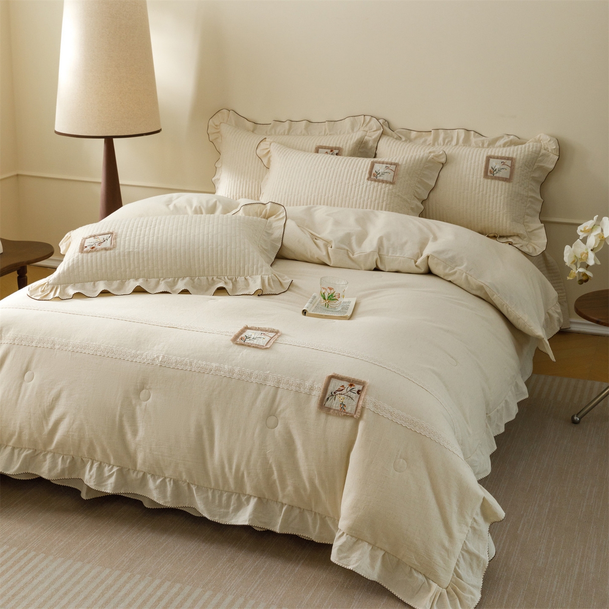 91家纺网 家纺一手货源 找家纺 瑞米家居 2026新款棉麻床盖夏被四件-森羽 森羽-原白