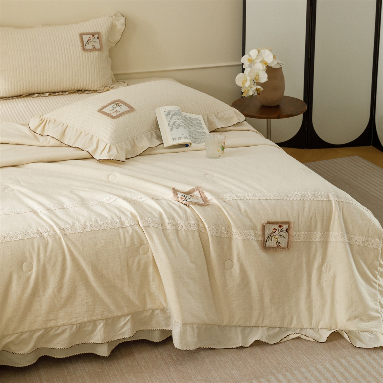 91家纺网 家纺一手货源 找家纺 瑞米家居 2026新款棉麻床盖夏被四件-森羽 森羽-原白