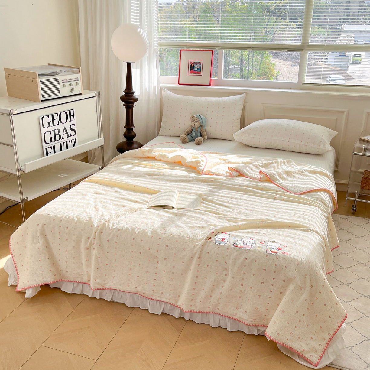 91家纺网 家纺一手货源 找家纺 （总）一加一 2026新款皱皱纱绣花三角针大豆夏被夏凉被空调被三件套