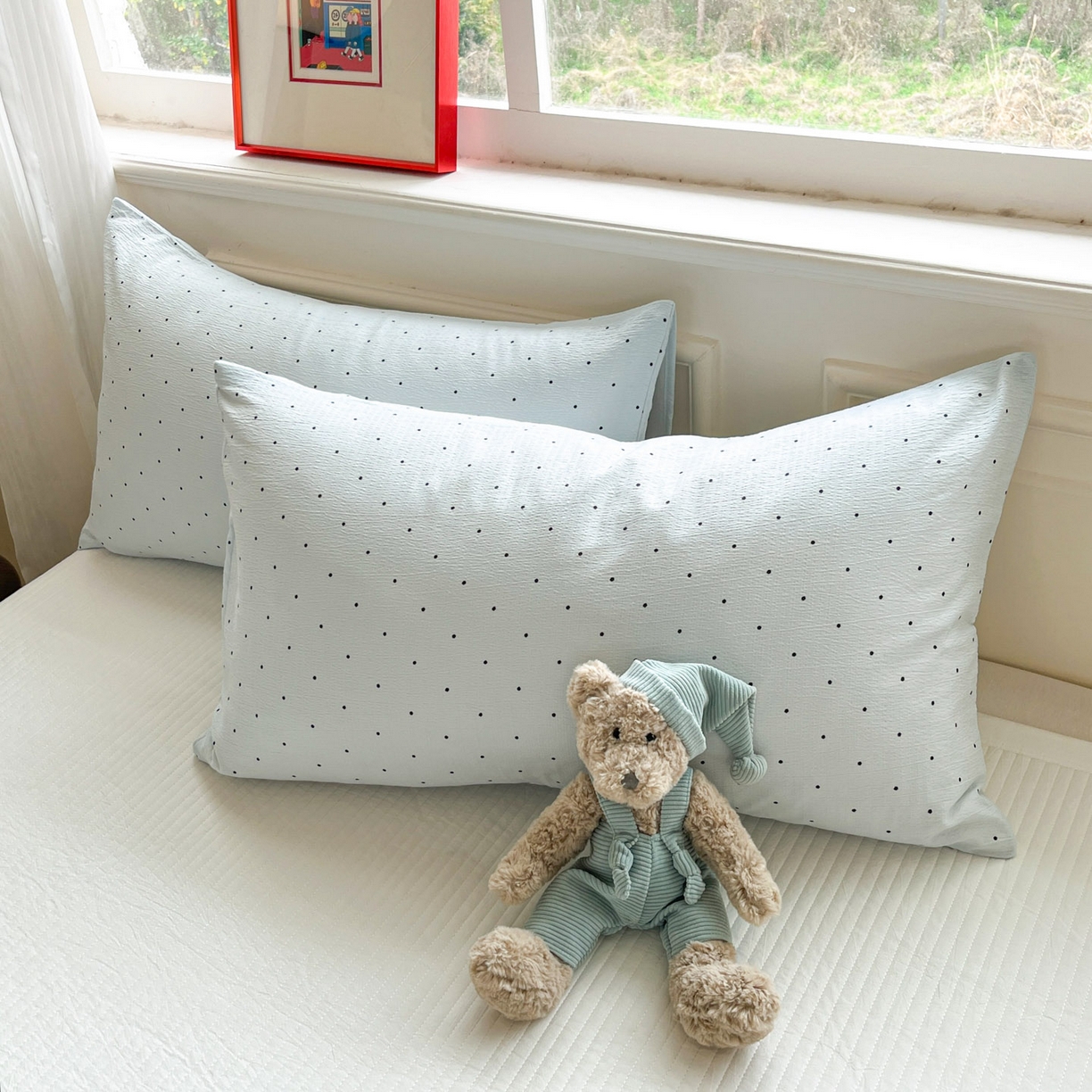 91家纺网 家纺一手货源 找家纺 一加一 2026新款皱皱纱绣花三角针大豆夏被夏凉被空调被三件套 快乐星星人