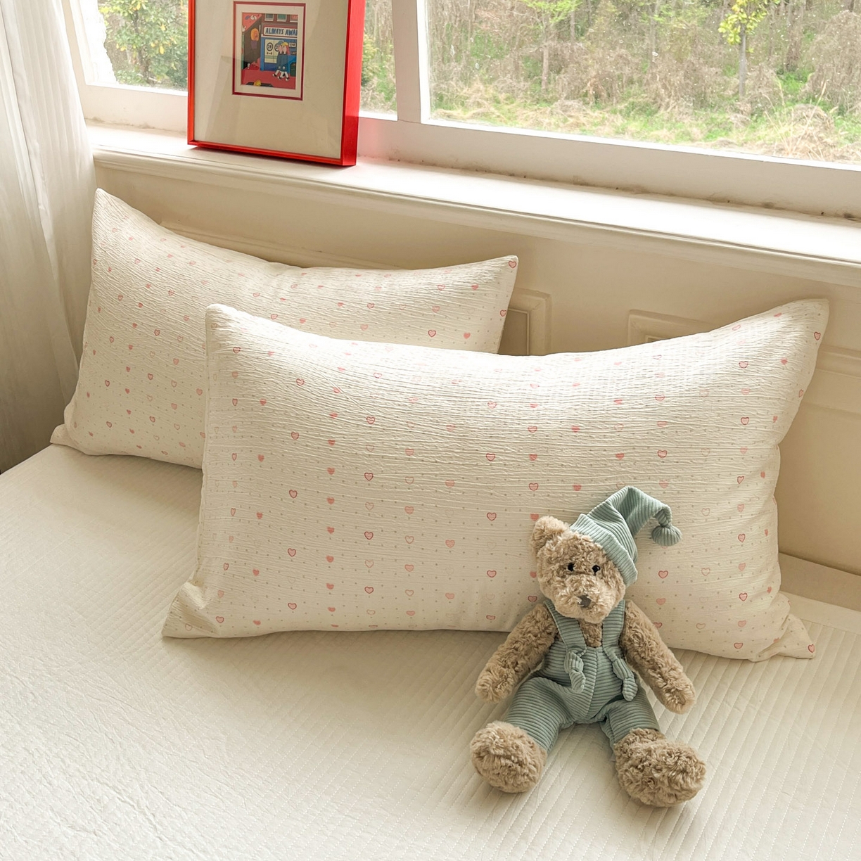 91家纺网 家纺一手货源 找家纺 一加一 2026新款皱皱纱绣花三角针大豆夏被夏凉被空调被三件套 粉心小兔