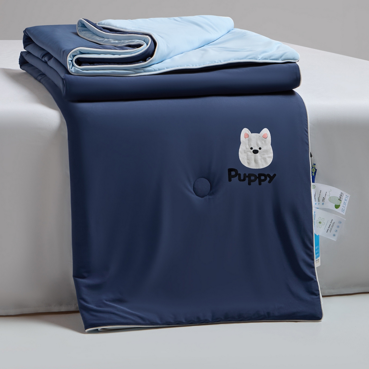 91家纺网 家纺一手货源 找家纺 一加一 2026春夏新款云小棉贴布绣花大豆夏凉被空调被夏被四件套 波点小狗