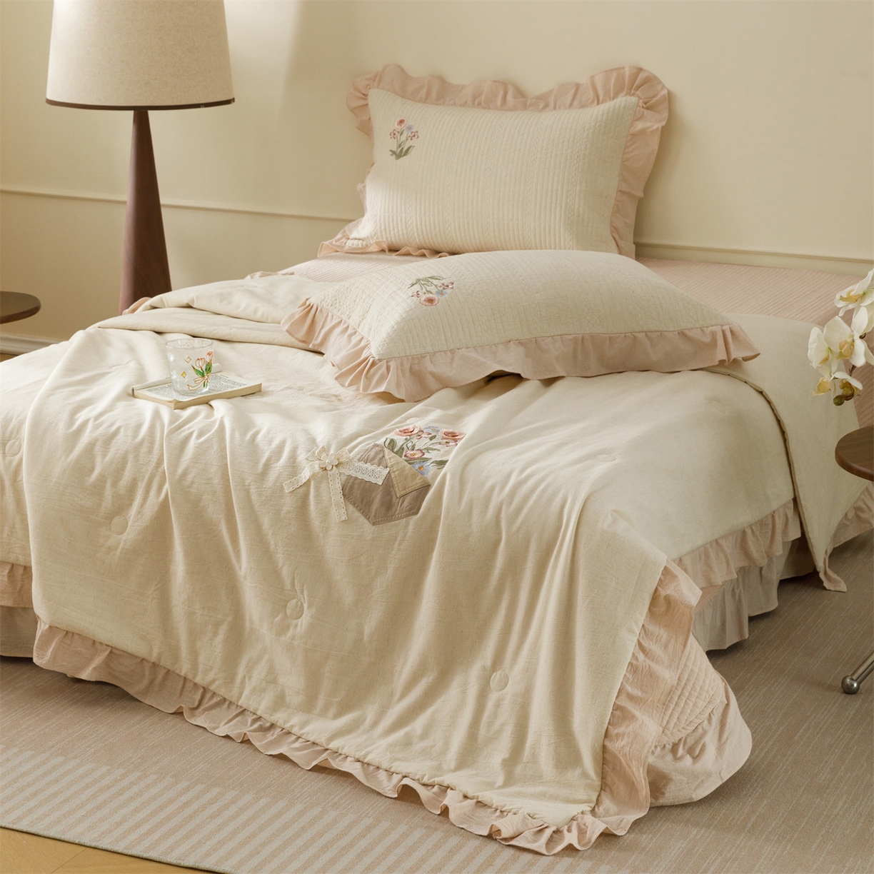 91家纺网 家纺一手货源 找家纺 （总）瑞米家居 2026新款棉麻床盖夏被四件套-繁花